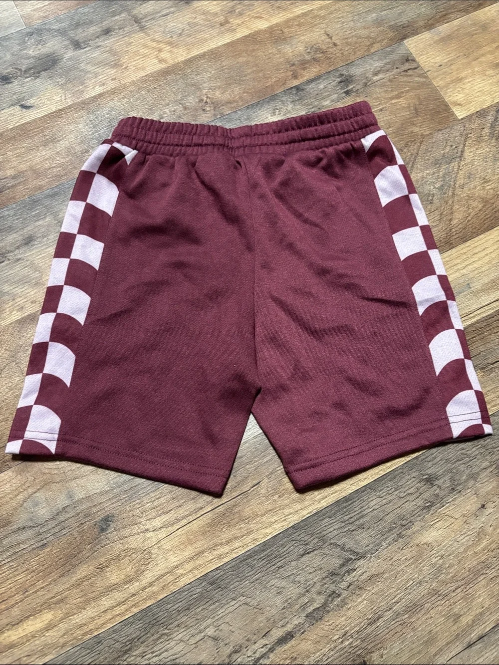 “Art Class” | S 6/7 | Maroon Shorts with Light Pink Checker Side Panels